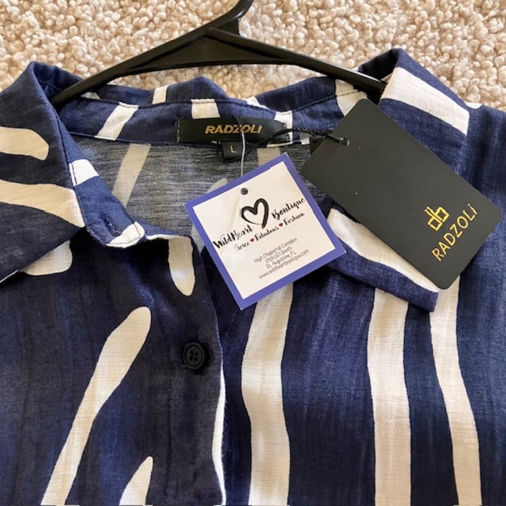 Radzoli ladies shirt dress navy and white high low hem oversized size Lg NWT - Picture 4 of 4